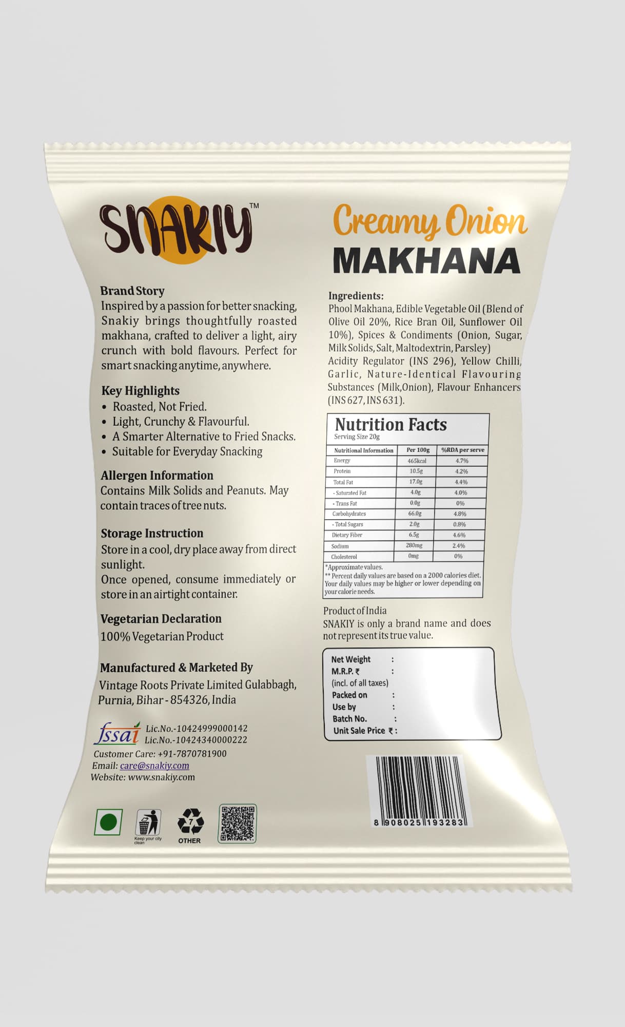 Snakiy Gold Raw Makhana — 250g